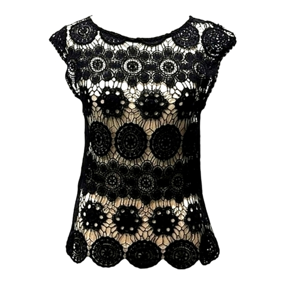 ANTHROPOLOGIE SANCTUARY,  BLACK LACE EMBROIDERY  BLOUSE - Picture 2 of 5